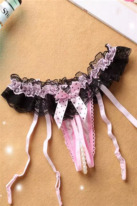 呐 Garter ren gợi cảm nơ dài màu đen thiết lập garter với đồ lót dây nịt vớ 