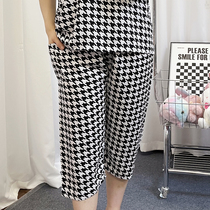 Summer ladies pure cotton silk sleeping pants 7-pants casual pants summer thin section plus fattening up artificial cotton pants flower pants