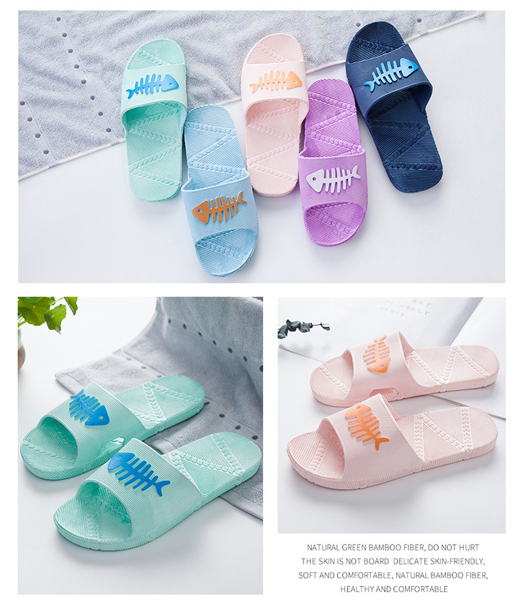 Mùa hè nhà nhựa khách sạn dép gia đình chống trượt dép tắm không thấm nước phòng tắm nữ hoạt hình từ nam kéo dép lining