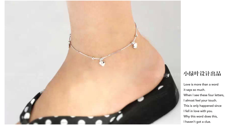Lá xanh nhỏ S925 vòng chân bạc nữ phiên bản Hàn Quốc Chuông thời trang tình yêu trái tim quà tặng sinh nhật Chữ miễn phí lắc chân