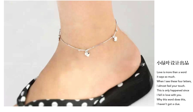 Lá xanh nhỏ S925 vòng chân bạc nữ phiên bản Hàn Quốc Chuông thời trang tình yêu trái tim quà tặng sinh nhật Chữ miễn phí lắc chân nữ thủ công
