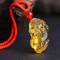 Yellow Crystal Leopard Pendant Mens Glazed Lovers GLAZED LOVERS Necklace necklace with female Picchu pendant student Japan-ROK Gift