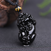 Black Yao Stone Leopard Pendant Mens Necklace Girl Necklace Leather leather Picchu pendant couples personality Jane about 100 Hitman Accessories