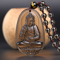 Natural Ice Seed Black Dazzling Stone Ben Buddha Pendant Duozodiac Zodiac Eight Patron Saint Man Necklace Woman Guanyin Pendant