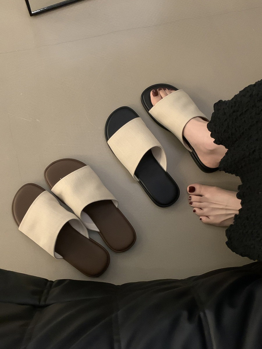 Women’s French Style Slide Sandals Summer Outdoor Beach Shoes Open Toe Flat Non-Slip Casual Slippers