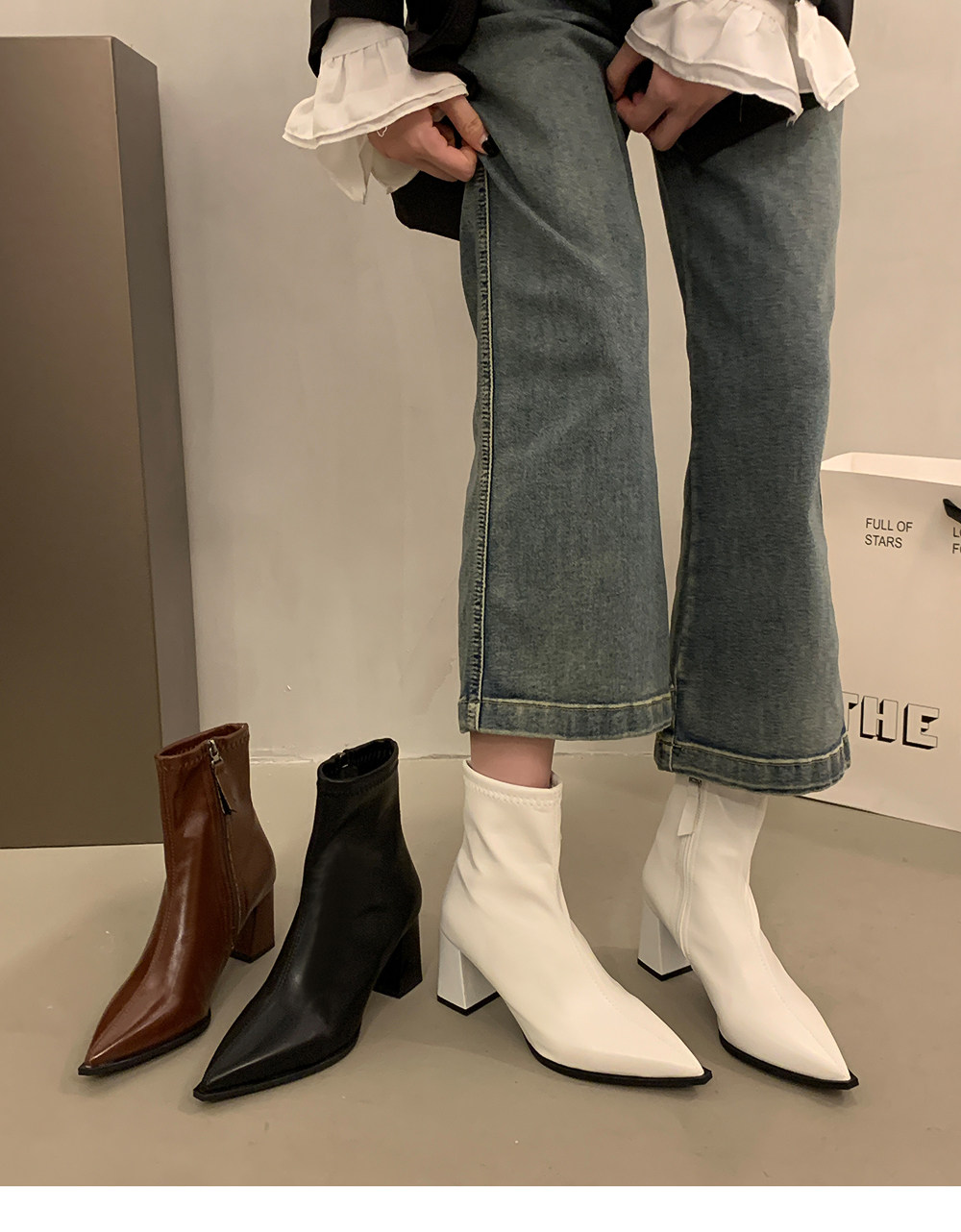 Французский эластичность Lean -Thin Boot самка 2025 осенью и зимой новый наконечник Толстые голые сапоги на высоком кабгалстук-бабочкае Лодыжка короткие трубки ботинки сын Sonlarfu/Suo Lanfu 