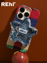On the ground pick up Rehi winter warm star denim iphone14pro mobile phone case x star denim raw edge bracket