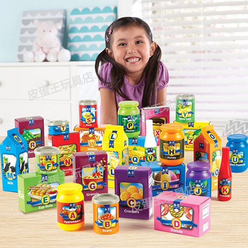 American Imported Toys Kindergarten Early Teach Children 26 Letters Food Groceries Fun Simulation Bottle Jar styling