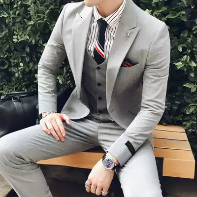 Autumn casual gray suit suit suit men slim suit coat male professional dress male groom wedding dress