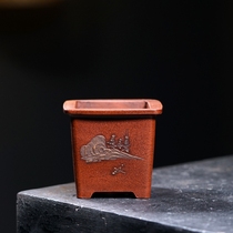 Republic of China hand-made exquisite flower pot mud painting Reflow old objects Antique antique iron painting Xuan Purple sand toys