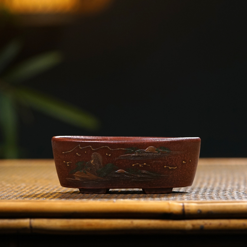 Early Taiwan backflow purple sand old flower pot old republic of China old objects all handmade mud-painted miniature succulent flower pot antique