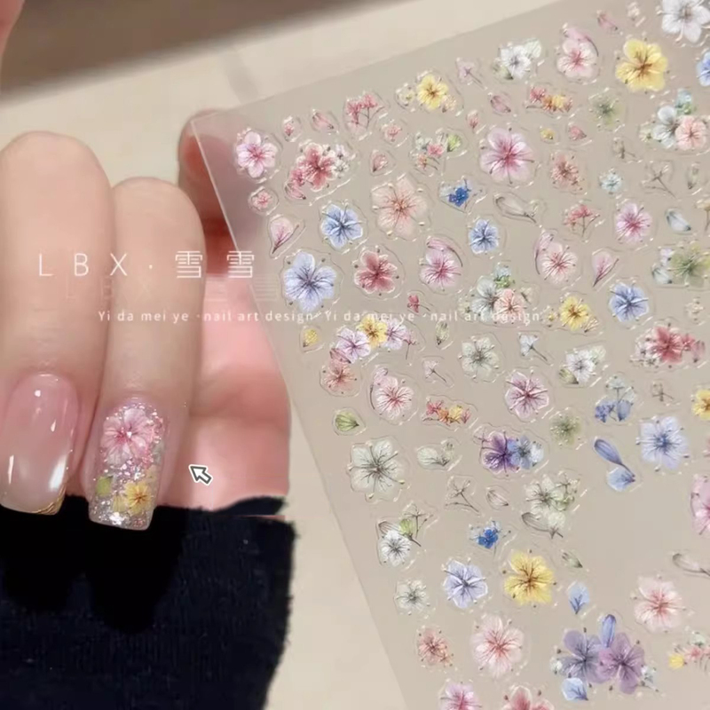 Nail Art Ultra-Thin New Simulated Colorful Dried Flower Stickers Stereo Internet Celebrity Hot Style Small Floral Nail Stickers Decorative Accessories