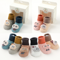 Autumn and winter newborn socks coral fleece non-slip cute baby socks padded baby cartoon doll socks