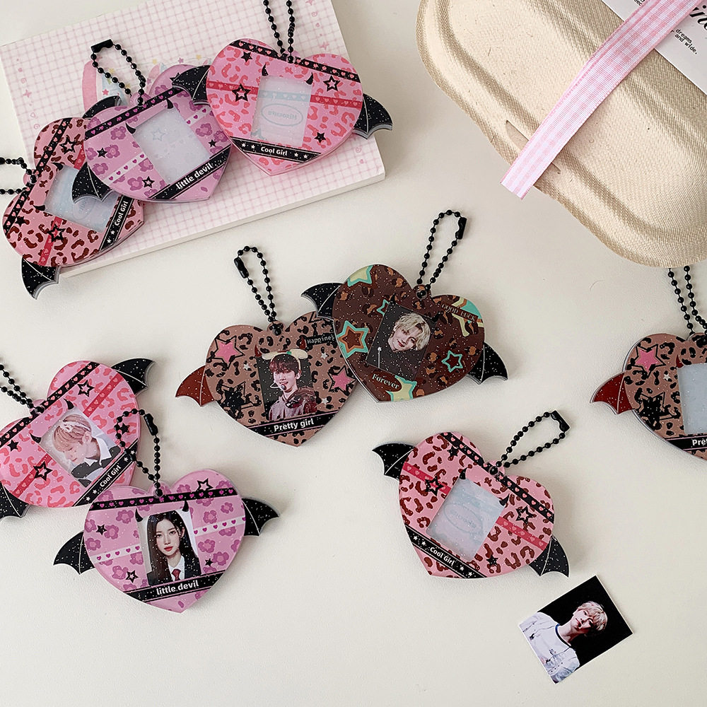 Cross-border Halloween series little devil hard card holder, one-inch ID photo protective case, idol-themed small card keychain pendant