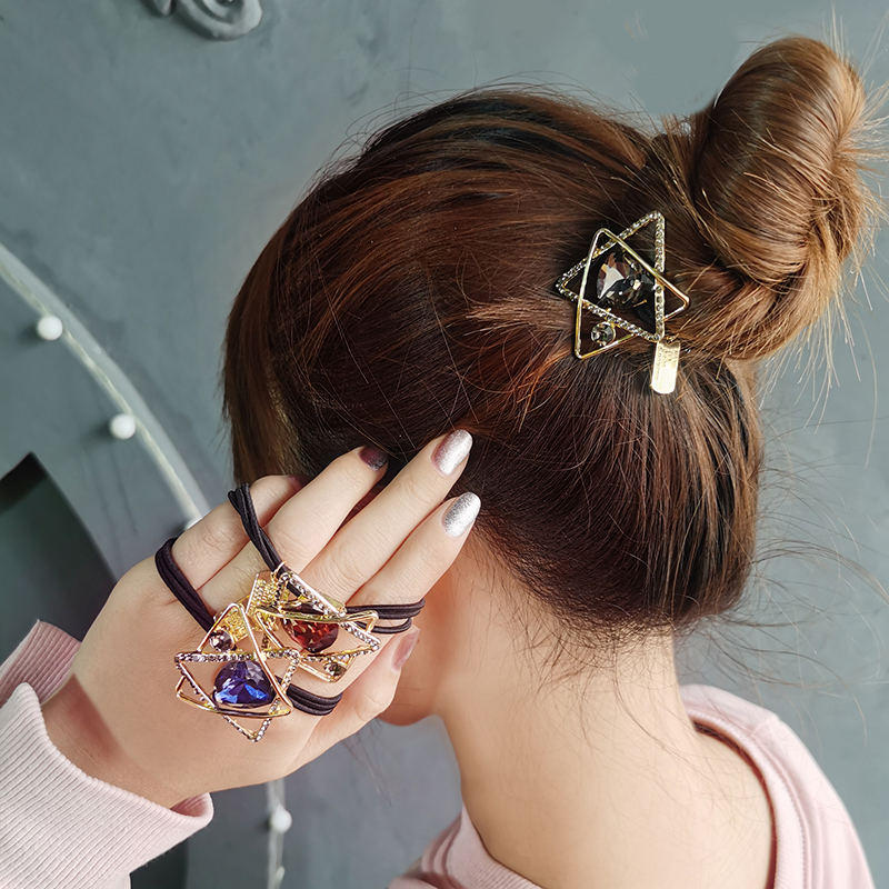 New crystal hair ring female Korean version of net red hair rubber band hair ring simple geometric rhinestone hair ring headdress