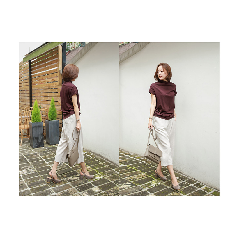 Mùa hè mới phiên bản Hàn Quốc của áo thun cotton cổ cao nửa tay ngắn tay áo thun nữ rộng kích thước lớn màu nửa tay áo sơ mi chạm đáy áo thủy triều mẫu áo thun nữ đẹp 2020