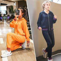 Large size womens autumn and winter fat mm200 catties sports suit outdoor running suit fitness suit casual morning running suit