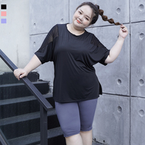 Add the Yoga suit female 200 pounds of loose fitness suit speed dry sports and leisure running suit breathable short sleeves