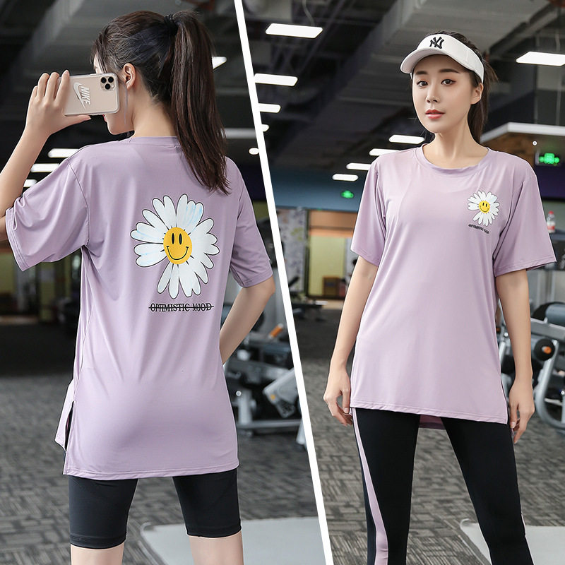 Large - yard exercise t - shirt woman fat mm 200 kg of thin yoga suit short - sleeve T running and leisure short sleeves