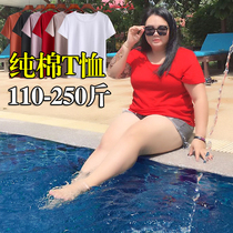 2023 Extra - yard womens loose t - shirt short sleeve 200 fat - colored round collar large cotton T - shirt woman