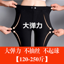 Extra large size plus velvet pants female 200 pounds fleece outside wear warm small pants black pencil pants high waist thin pants