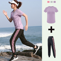 Big Code Yoga Suit Women Summer 2021 New Fitness Suit Short Sleeve Speed Dry Suit Gym Net Red Running Suit