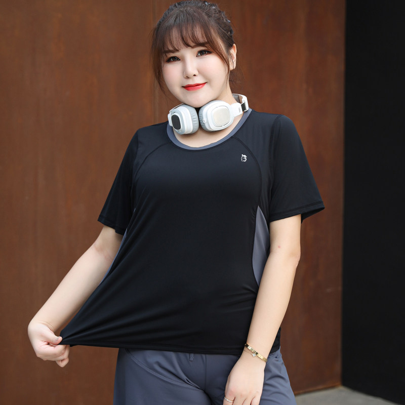 Large size fitness quick-drying suit female summer fat mm slim yoga suit sports shorts running top 200 catties