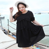 Big Code Women Dress Black Display Slim Fit Dress Fashion Fat Sister Cake Short Sleeve Dress Plus Fat Increase