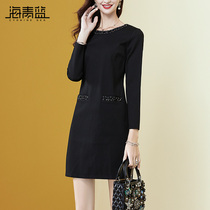 Haiqing Blue name Yuanyuan Wind temperament skirt Autumn clothes 2021 New womens clothes cashew cashew in black Lieven dress 52128