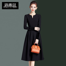 Haiqing Blue Herben Windy Dress Spring 2022 New Woman Black Temperament Cashew a large swing dress 52416