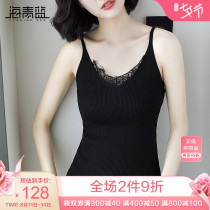 Sea blue 2021 summer new V-neck lace small camisole sleeveless top short outer wear 11165