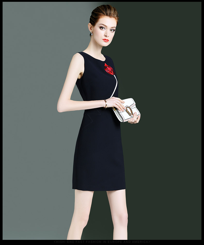 Hai Khánh xanh 2019 xuân mới của phụ nữ khí chất không tay Slim thời trang đi lại lão hóa đầm 10363 - Váy eo cao đầm thắt eo