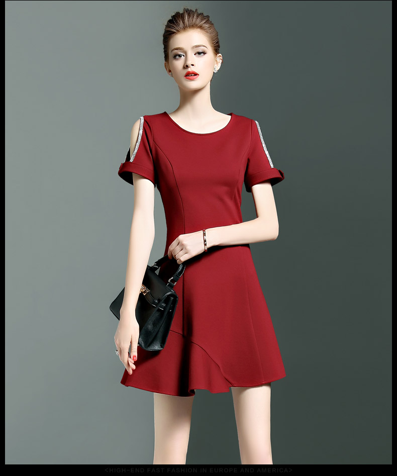 Haiqing màu xanh 2016 mùa hè mới màu rắn quây thời trang cá tính Một từ váy eo slim dress nữ 5688 váy liền chữ a