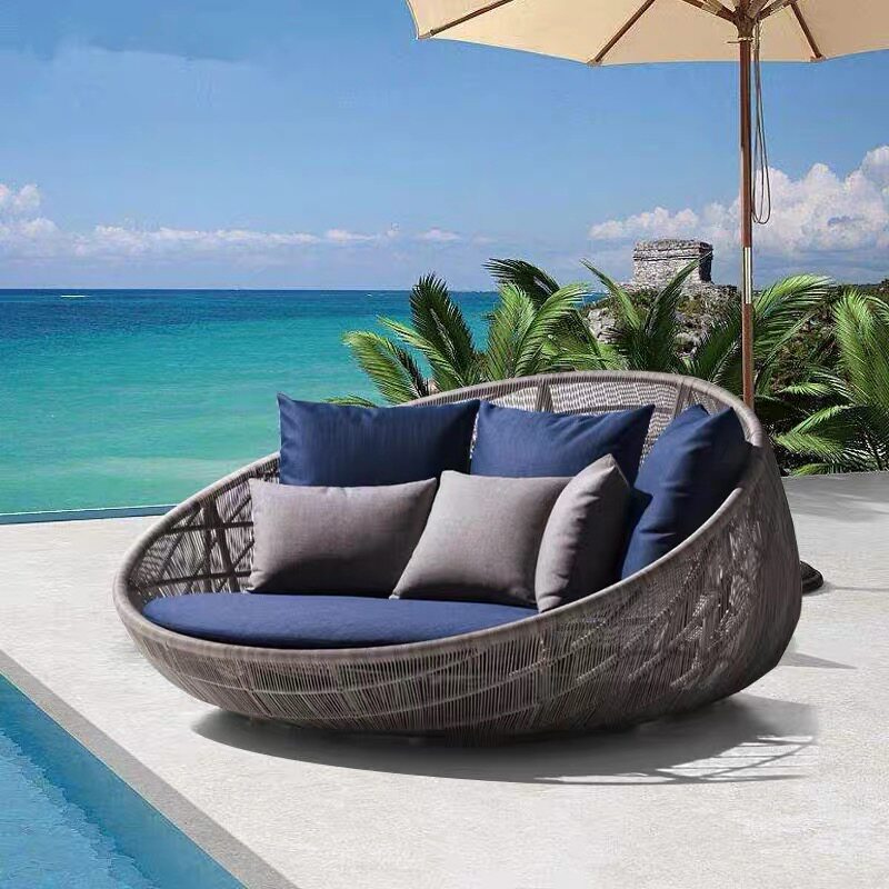 Outdoor rattan sofa bed terrace balcony rattan round bed courtyard swimming pool seaside lazy homestay round rattan bed