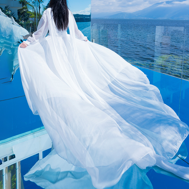 Dali Erhai Lake Tourist Resort Photo Shoot Dress, Super Fairy-Like and Fashionable Silk Mulberry Silk Dress, Extra-Long Floor-Length Dress