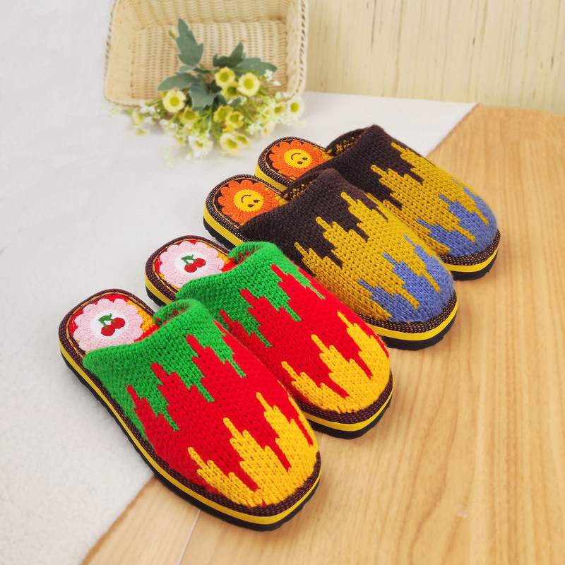 Home Couple's Non-Slip and Wear-Resistant Handmade Knitted Slippers for Men and Women, Finished Wedding Shoes for Spring and Autumn