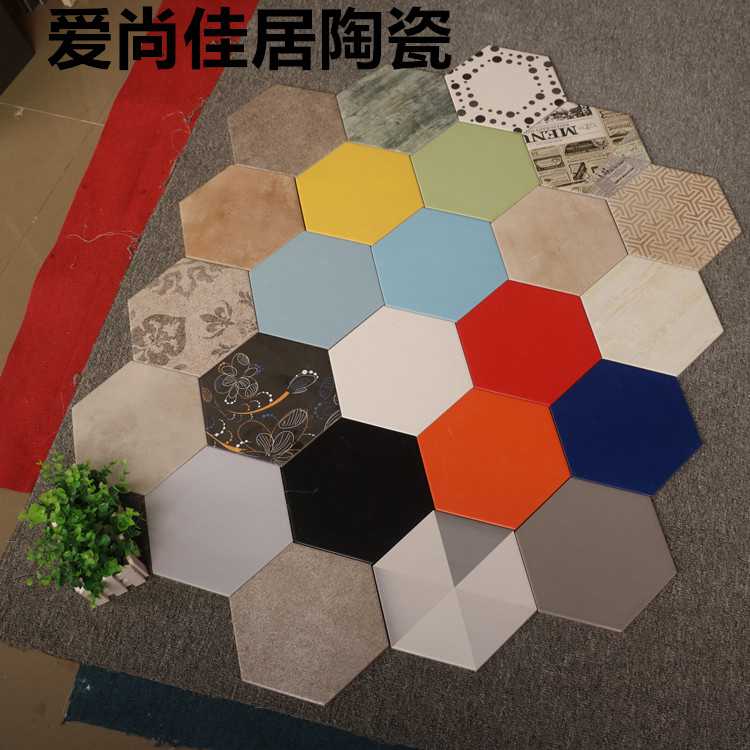 Nordic black and white gray hexagonal brick 200X230 matte antique brick Kitchen and living room floor tiles color wall tiles