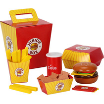 Simulation Food Model Wooded Burger Fries Whole Family Barrel Package Combo Childrens Home Kitchen Toy Cut