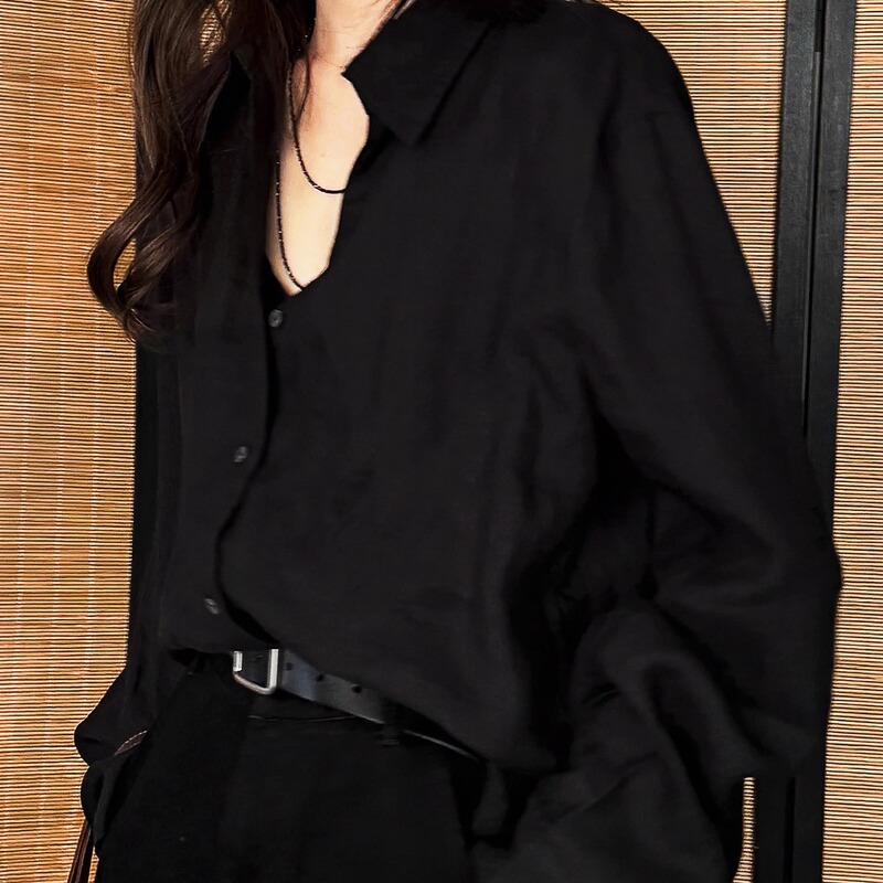 Old Money Style High-End Black Shirt with a Sophisticated Feel, Vintage Hong Kong Style, Loose and Casual, Slimming Long-Sleeve Shirt, Sun Protection Jacket
