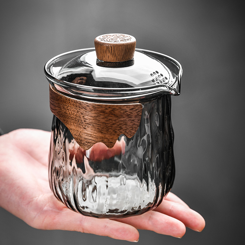 Glass Cover Bowl Not Hot Green Tea Tea Tea Fair Cup Tea Leak Cup Suit Large one person with hand grit with pot-Taobao