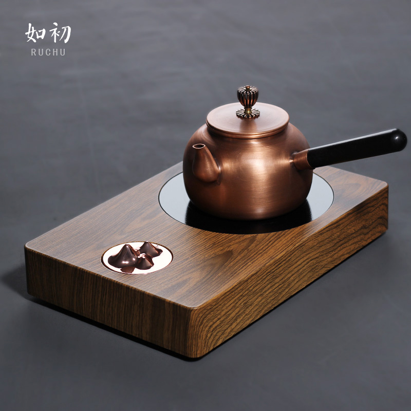 Three Worlds View Mountain Black Crystal Stove Teapot Set Teapot Black Tea Boiling Tea Ware Red Copper Pot Burning Water Pot Burning Tea Machine Cooking Tea Stove Black Tea