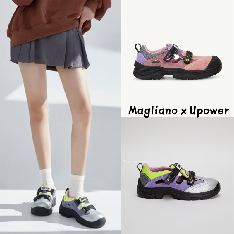 Authentic Italian Magliano Upower Color-Blocked Sneakers with Velcro, Hollowed-Out Design, Co-Branded Safety Shoes, Athletic Shoes