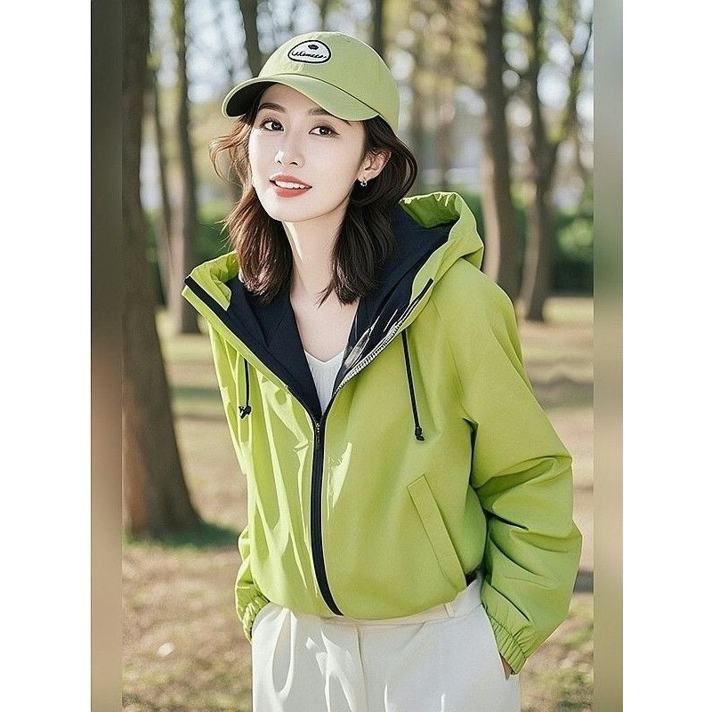 2026 Spring and Autumn New Style Petite High-End Unique Casual Hooded Green Lightweight Women's Jacket