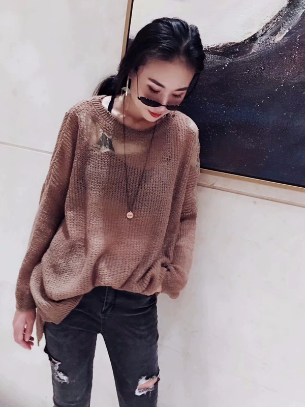 Châu Âu ga 2018 mùa thu Hàng châu Âu ren ren khâu áo len mohair mỏng của phụ nữ đầu lỏng áo len áo len nữ hàn quốc giá rẻ