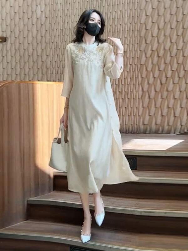 Rouje Moaks French High-End Mulberry Silk Dress Women's Loose Spring, Autumn and Summer Silk Over-The-Knee Long Skirt