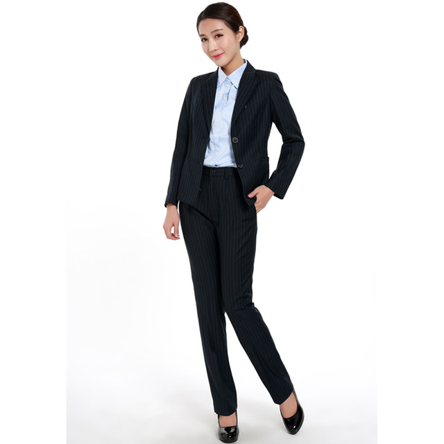 China Construction Bank Workwear Women's Suit Suit Jacket Professional Wear Blue Striped Uniform CCB Travel Service Workwear