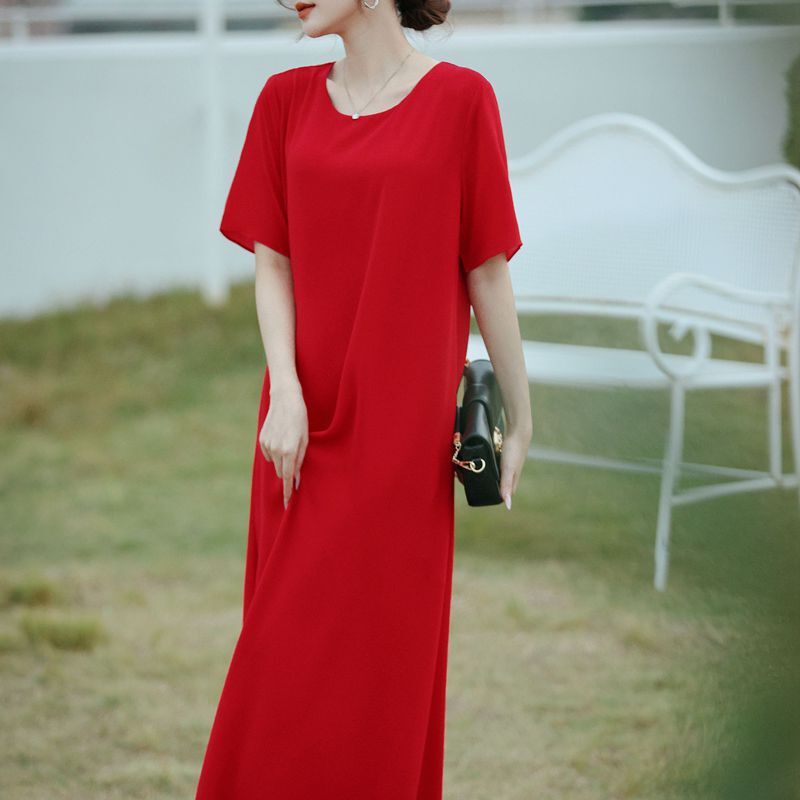 Women's Summer Long Dress, Loose, Minimalist, Lazy Style, Long Dress with Short Sleeves, Ankle-Length, Plus Size, Elegant, Drapey, Tummy-Covering Dress Women's Summer Long Dress, Loose, Minimalist, Lazy Style, Long Dress with Short Sleeves, Ankle-Length, Plus Size, Elegant, Drapey, Tummy-Covering Dress
