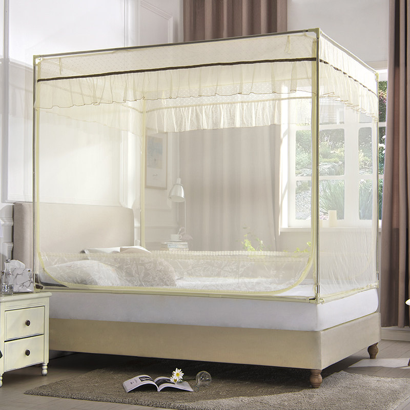(clear cabin) Shaveyi mosquito net square top sitting bed anti-fall home U type bottom triple door bracelet mosquito-proof encryption