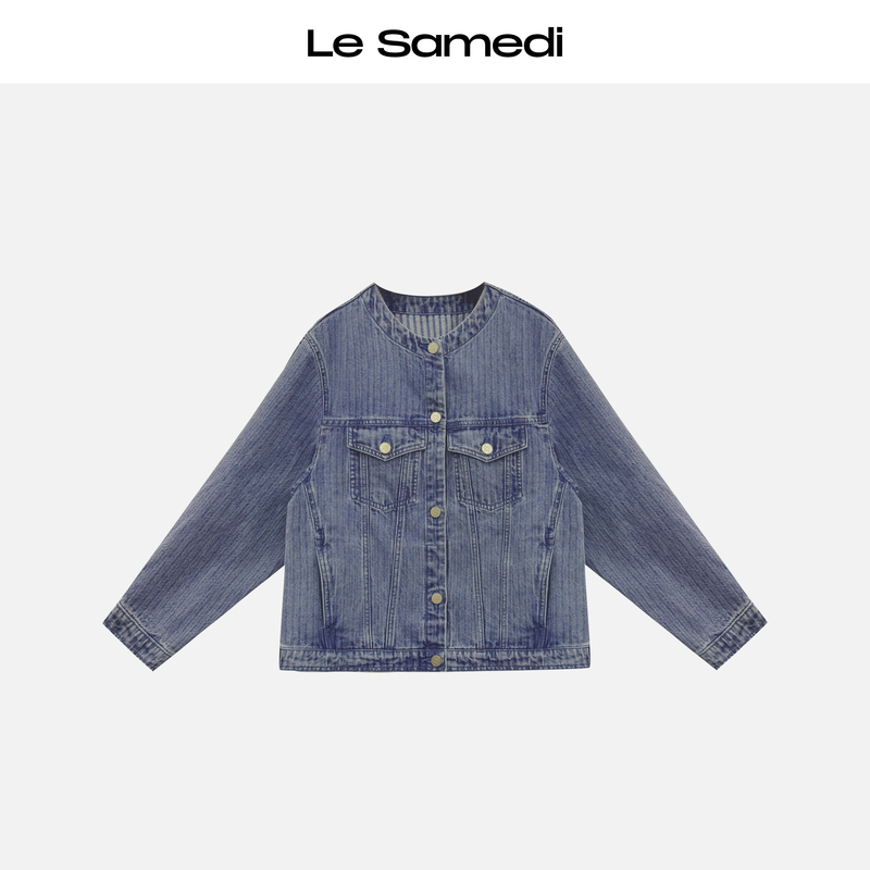 Le Samedi【Fragrant Blue】Denim Pure Cotton Round-Neck Denim Jacket Short Coat for Women New Spring Style