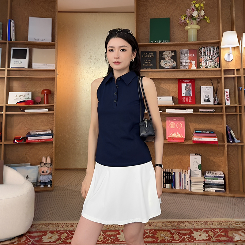 Le Samedi【Wimbledon Academy】Sports Casual Polo Collar Vest for Women, New Summer Sleeveless T-Shirt Top